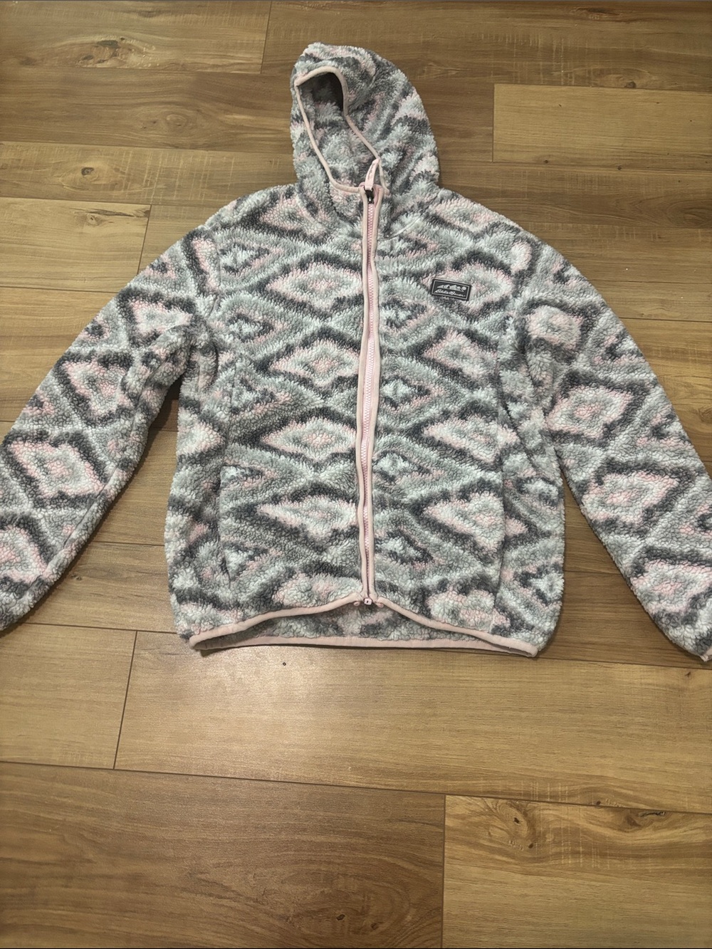Eddie Bauer Pink & Gray Sherpa Hoodie with Aztec Pattern